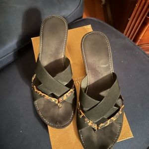 Italian Shoemakers black leopard wedge sandals size 8.5